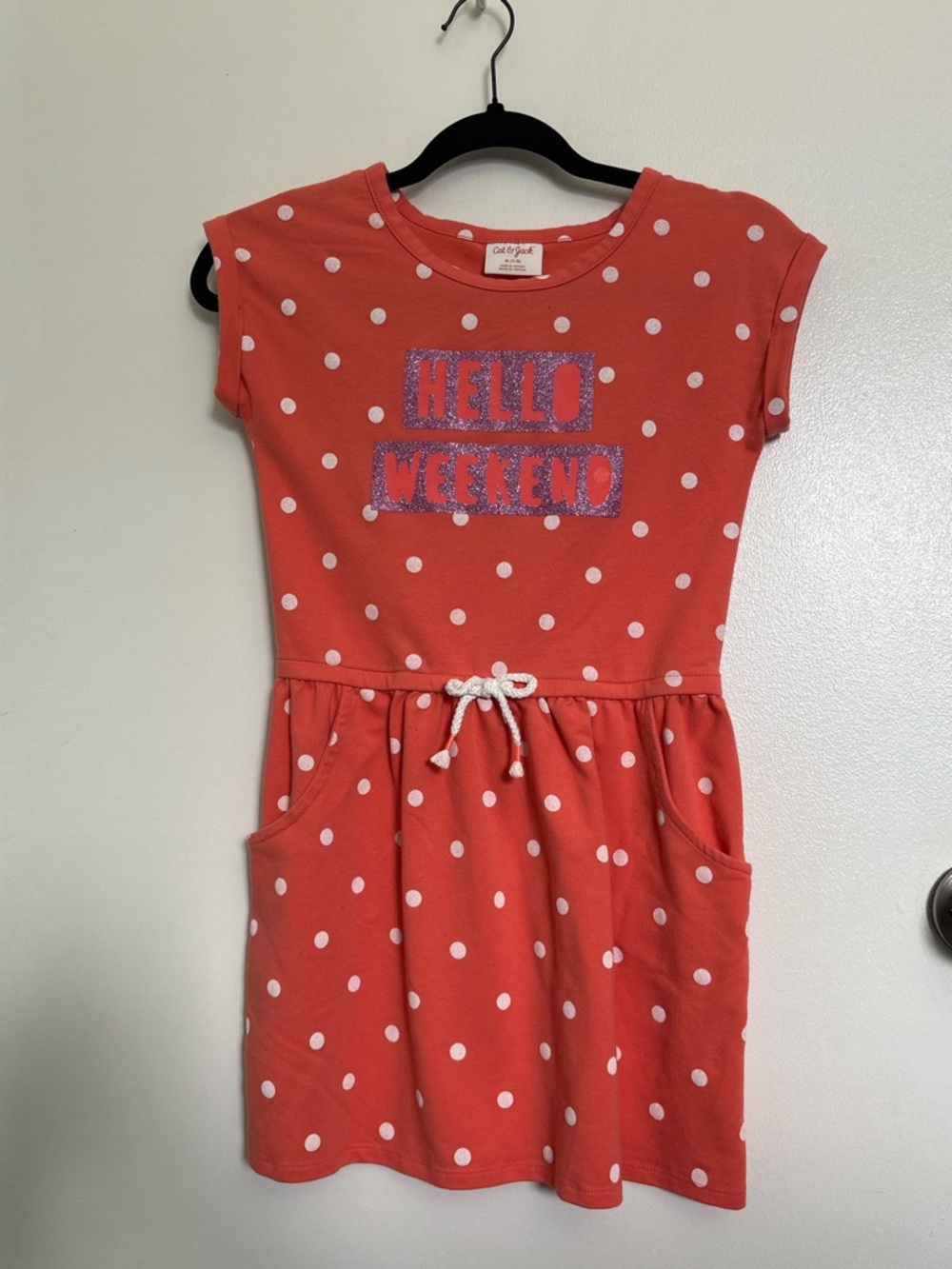 Cat & Jack Coral Polka Dot "Hello Weekend" Dress